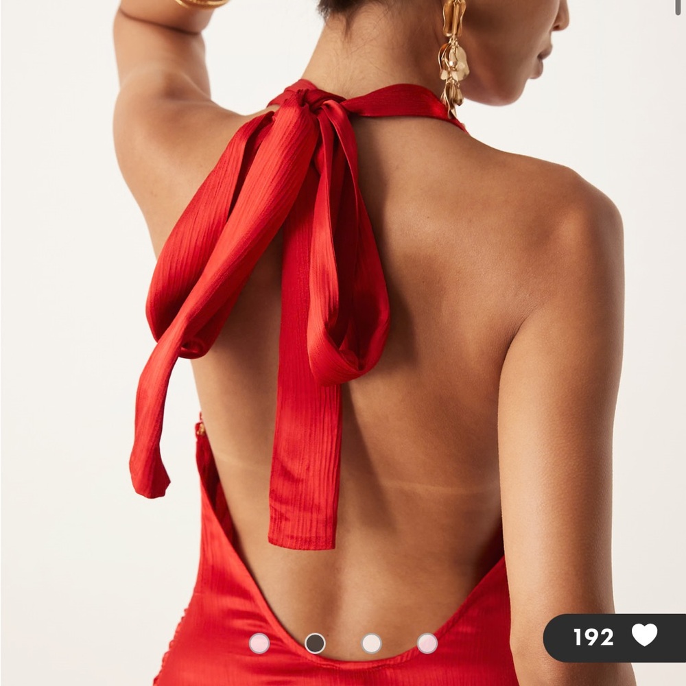 ASOS Red Ruched Backless Halter Dress - Picture 3 of 3
